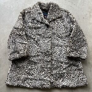 Vintage Leopard Cheetah Print Faux Fur Coat Rockabilly Large Mob Wife USA Made